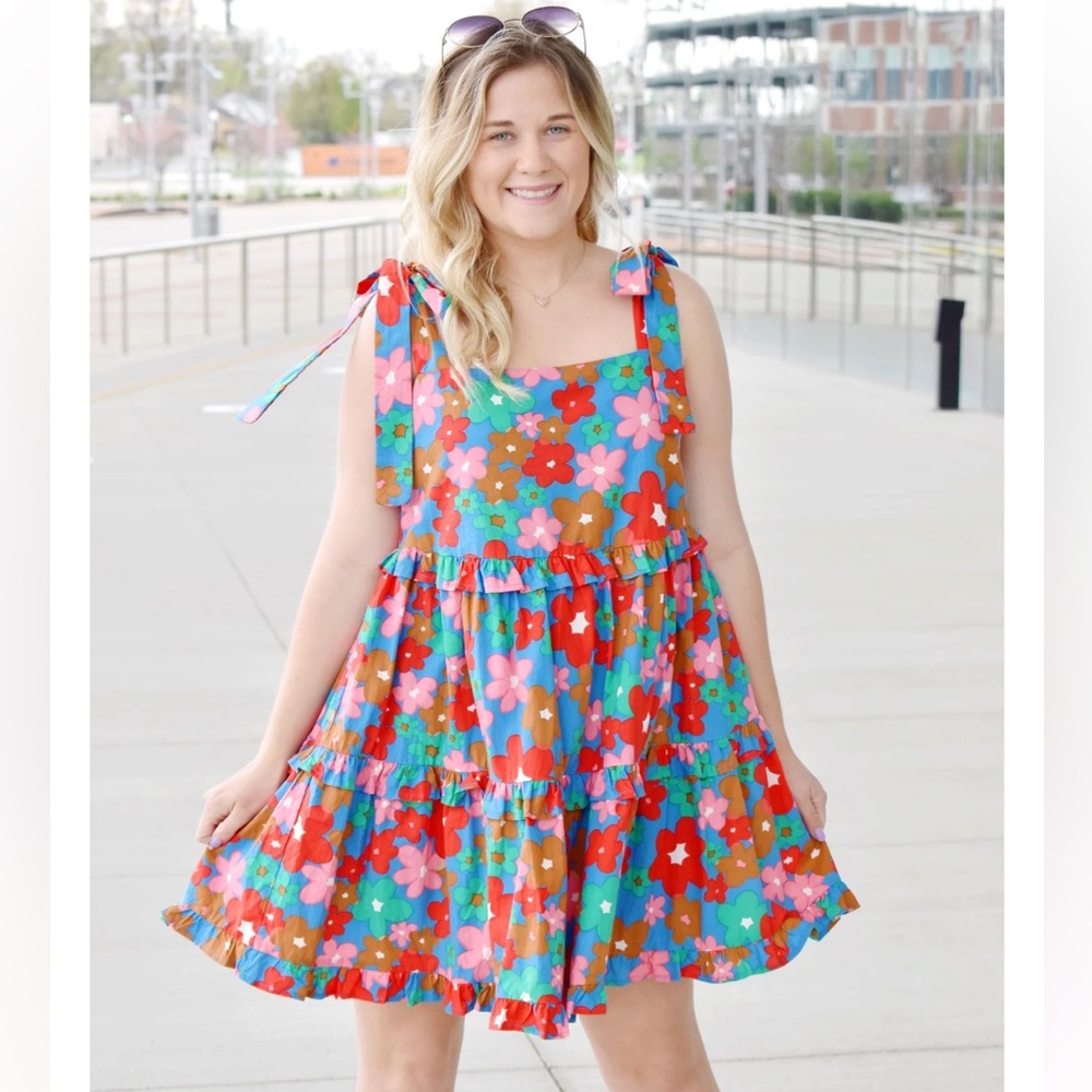 Entro Floral Tie Shoulder Dress Sz M